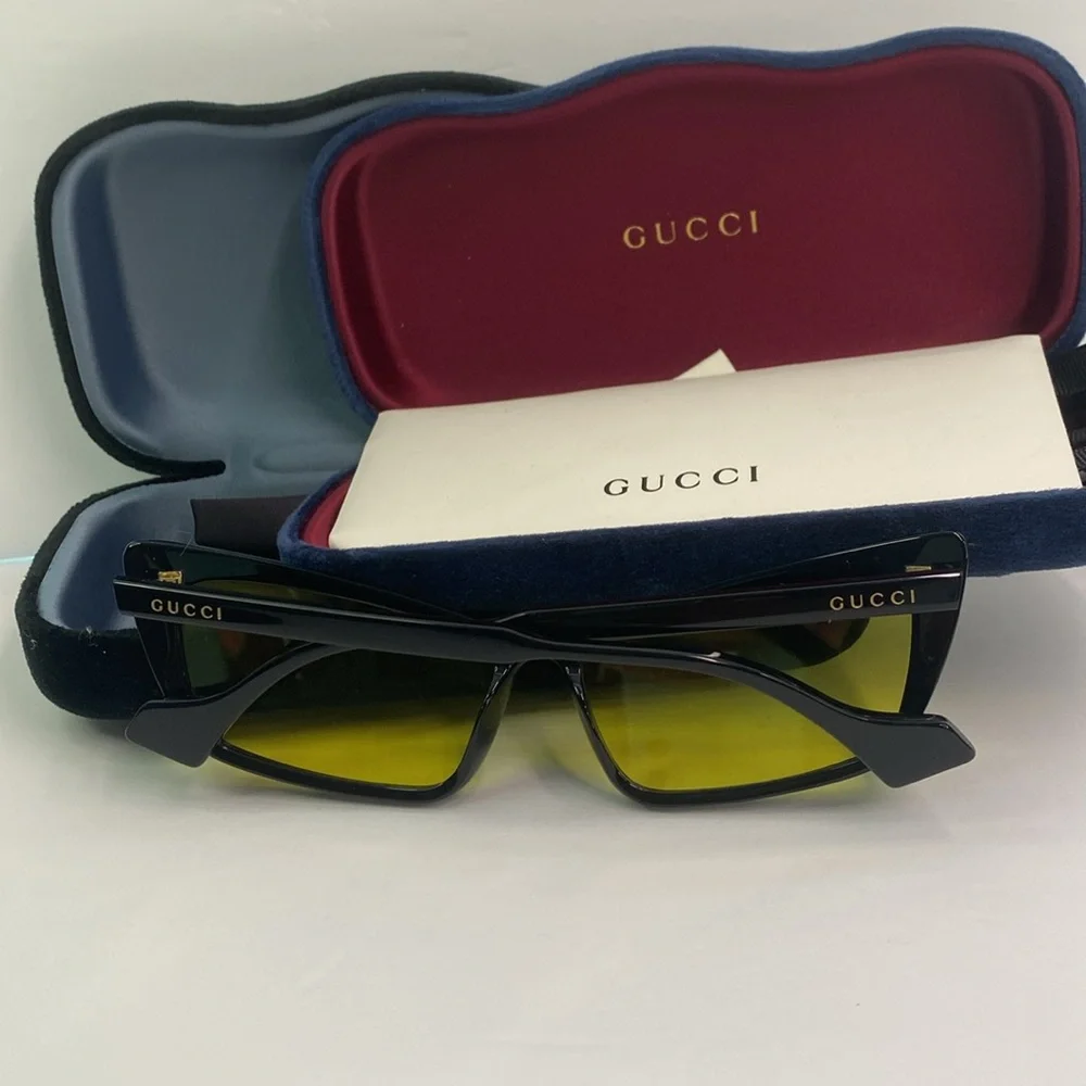 💯- NEW Gucci Sunglasses GG0626S 002 Black/Yellow Lens Design 58mm